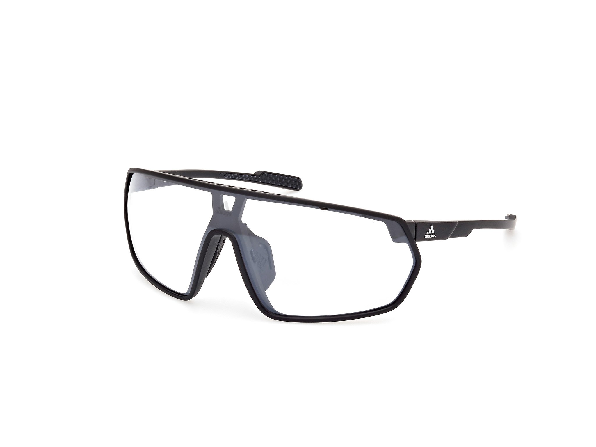 Das Bild zeigt die Sonnenbrille SP0089 02C von der Marke Adidas Sport in matt schwarz.