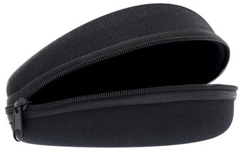 Das Bild zeigt ein geöffnetes schwarzes Sportbrillenetui.
