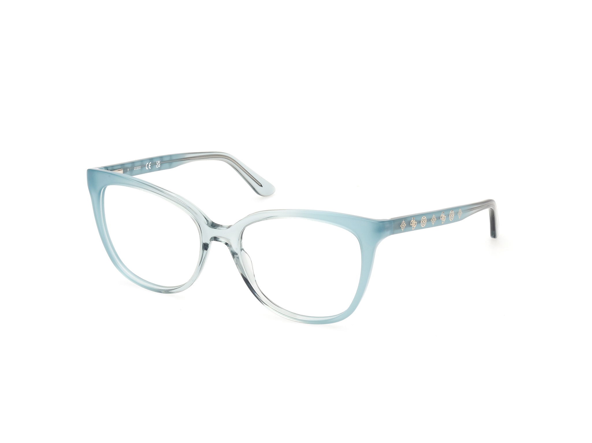 Das Bild zeigt die Korrektionsbrille GU50114 089 von der Marke Guess in Türkis