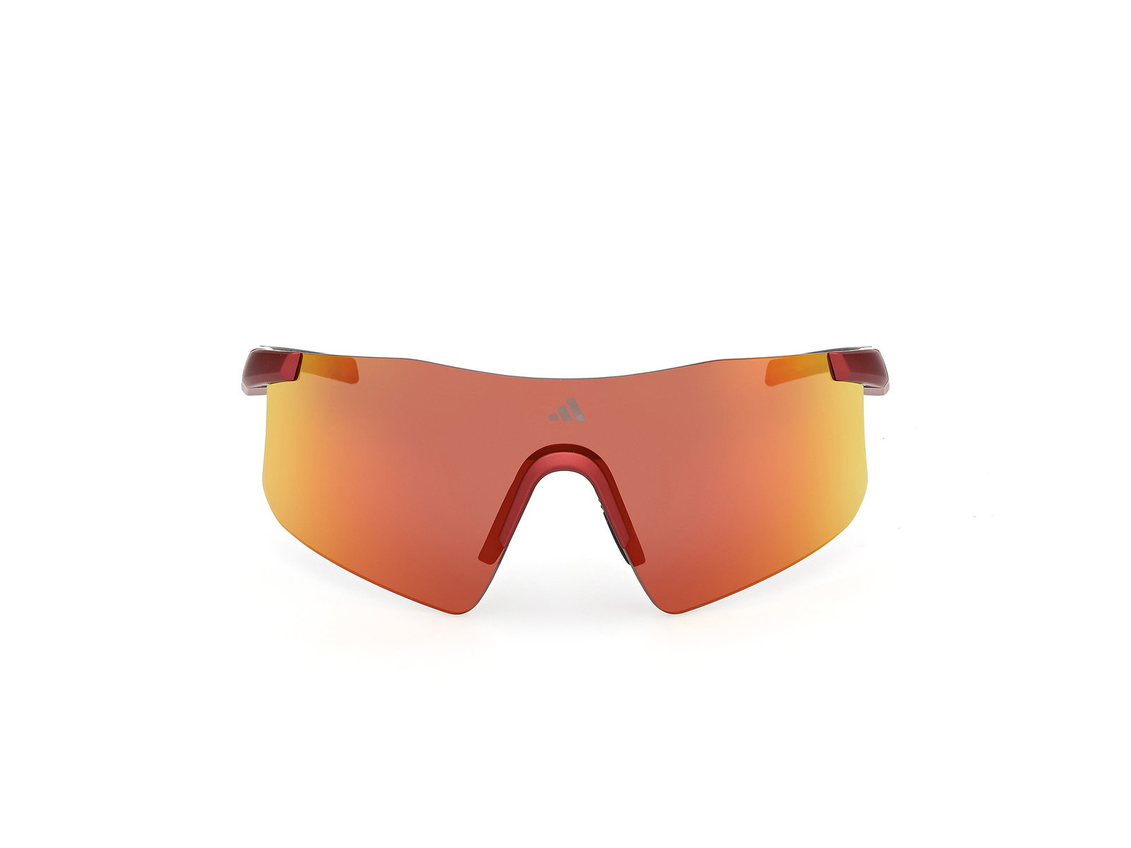 Das Bild zeigt die Adidas Sport Sonnenbrille Kaphiros SP0122 in matt dunkelrot von vorne.