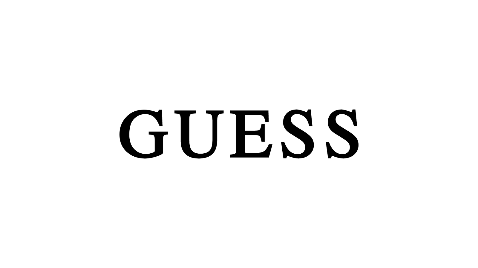 Das Bild zeigt das Logo der Marke Guess in schwarz.