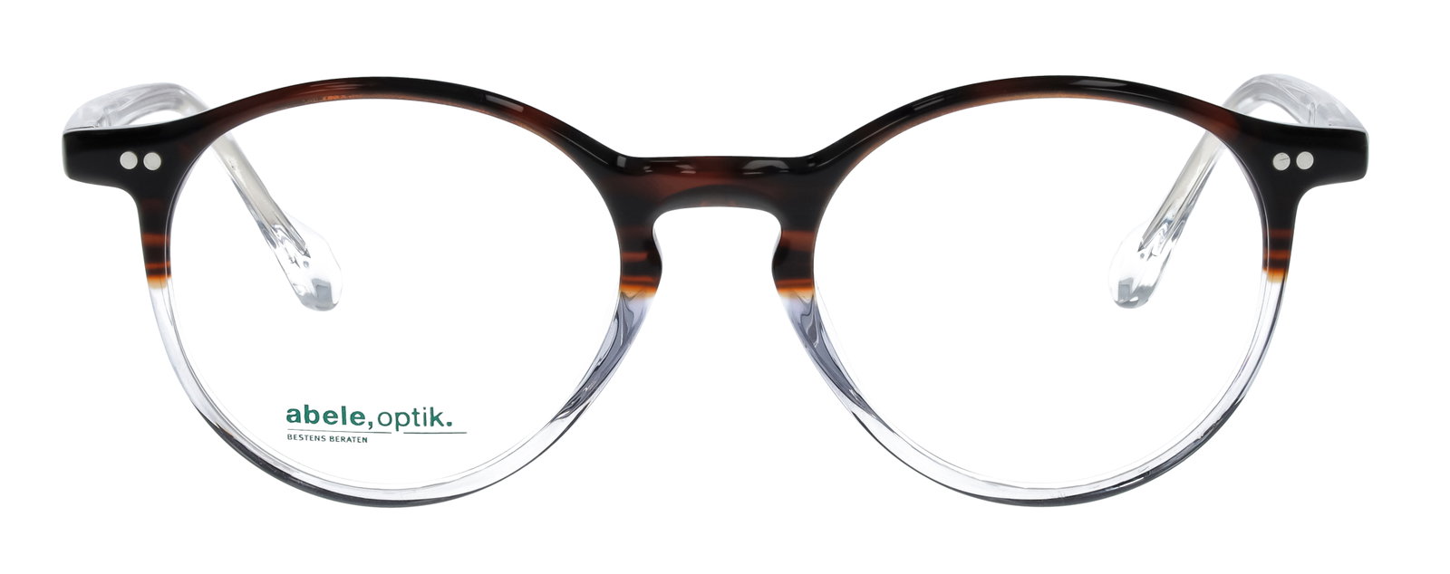 Das Bild zeigt die Korrektionsbrille 148061 von der Marke Abele Optik in braun-weiß transparent.