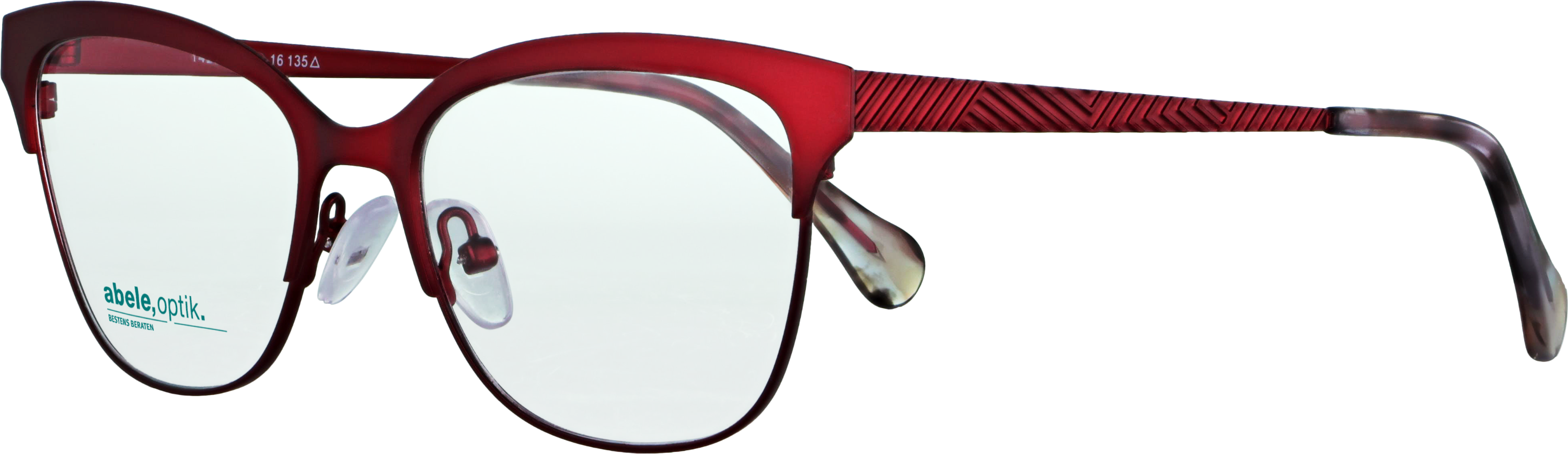 Das Bild zeigt die Korrektionsbrille 142231 von der Marke Abele Optik in rot matt.