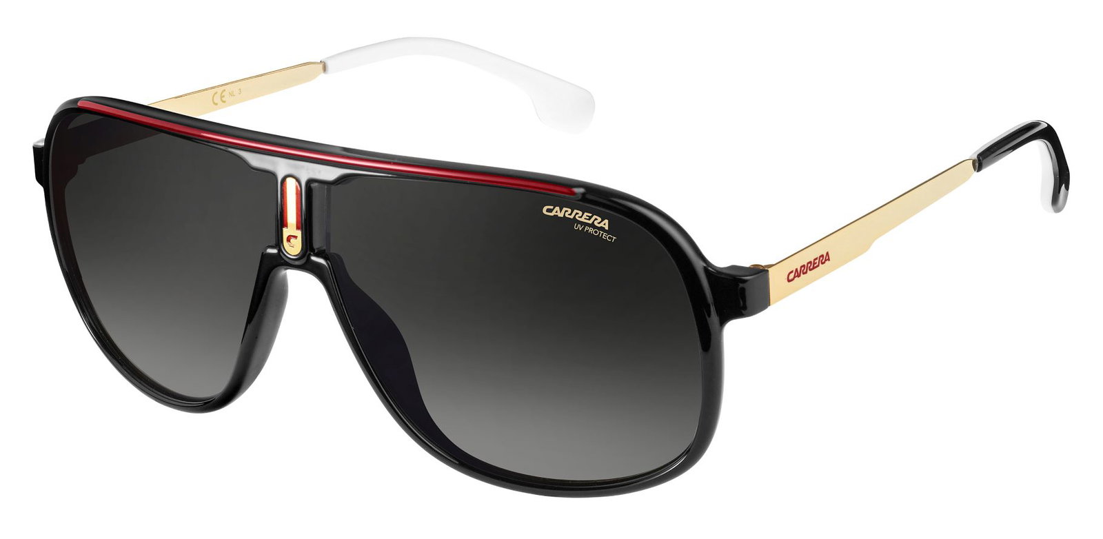 Zu sehen ist die Sonnenbrille 2003870 von Carrera in der Farbe Schwarz/Gold.