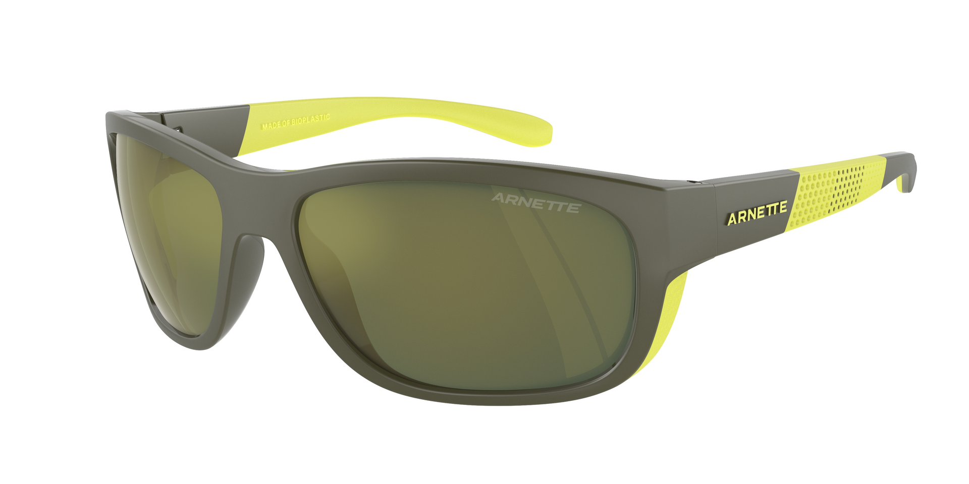 Das Bild zeigt die Sonnenbrille AN4337 28546R von der Marke Arnette in grau/gelb.