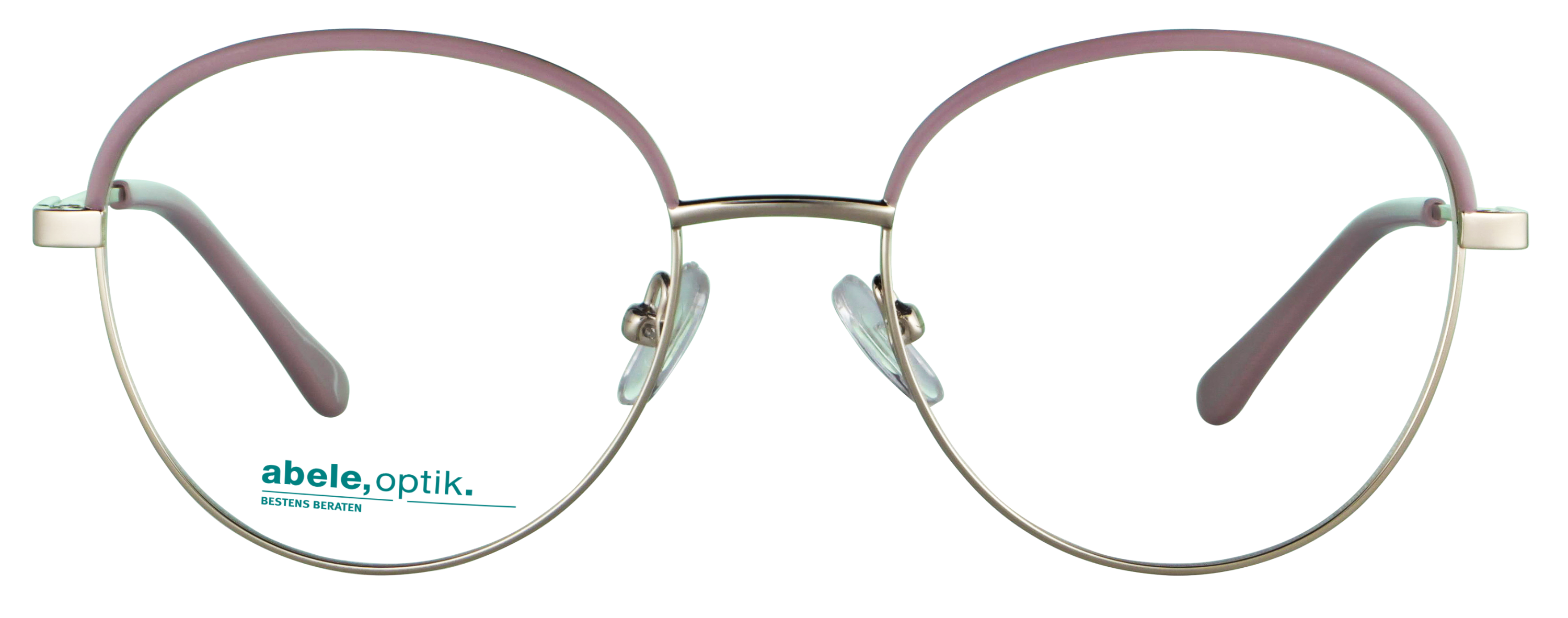 Das Bild zeigt die Korrektionsbrille 143321 von der Marke Abele Optik in rosa - gold.
