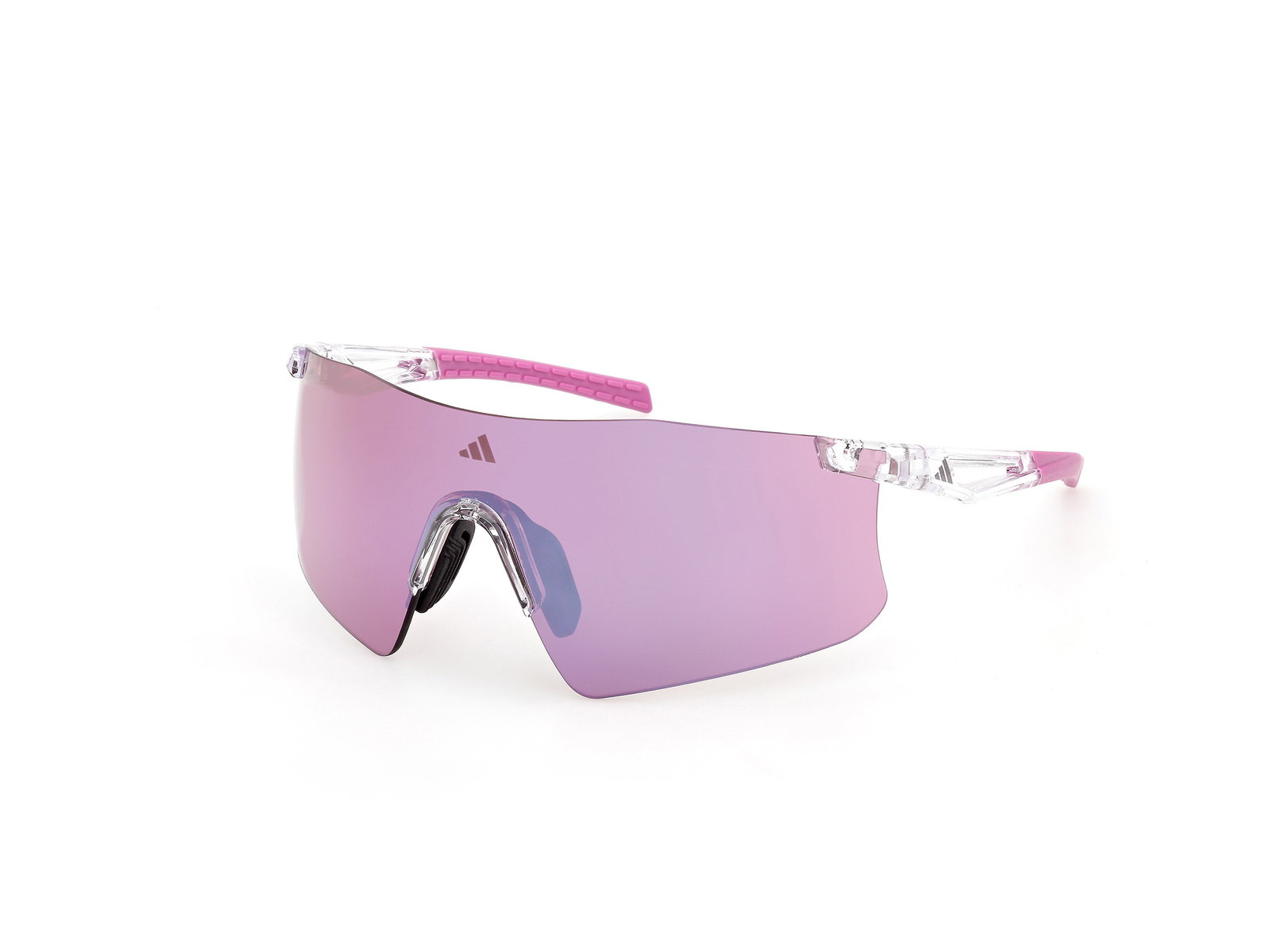 Das Bild zeigt die Adidas Sport Sonnenbrille Kaphiros SP0122 in kristall leicht seitlich.