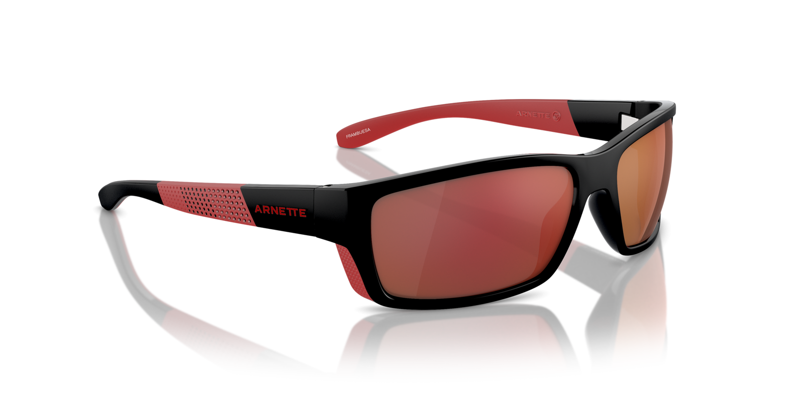Das Bild zeigt die Sonnenbrille AN4336 27536Q von der Marke Arnette in schwarz/rot.