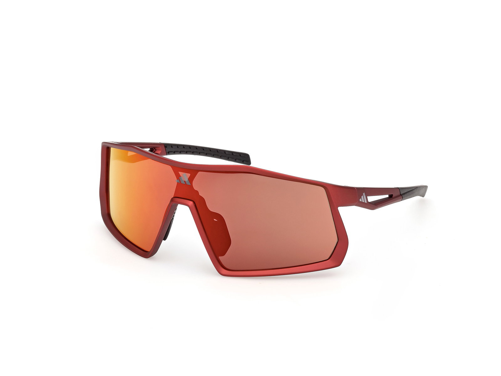 Das Bild zeigt die Adidas Sport Sonnenbrille Kentro SP0123 in dunkelrot leicht seitlich.