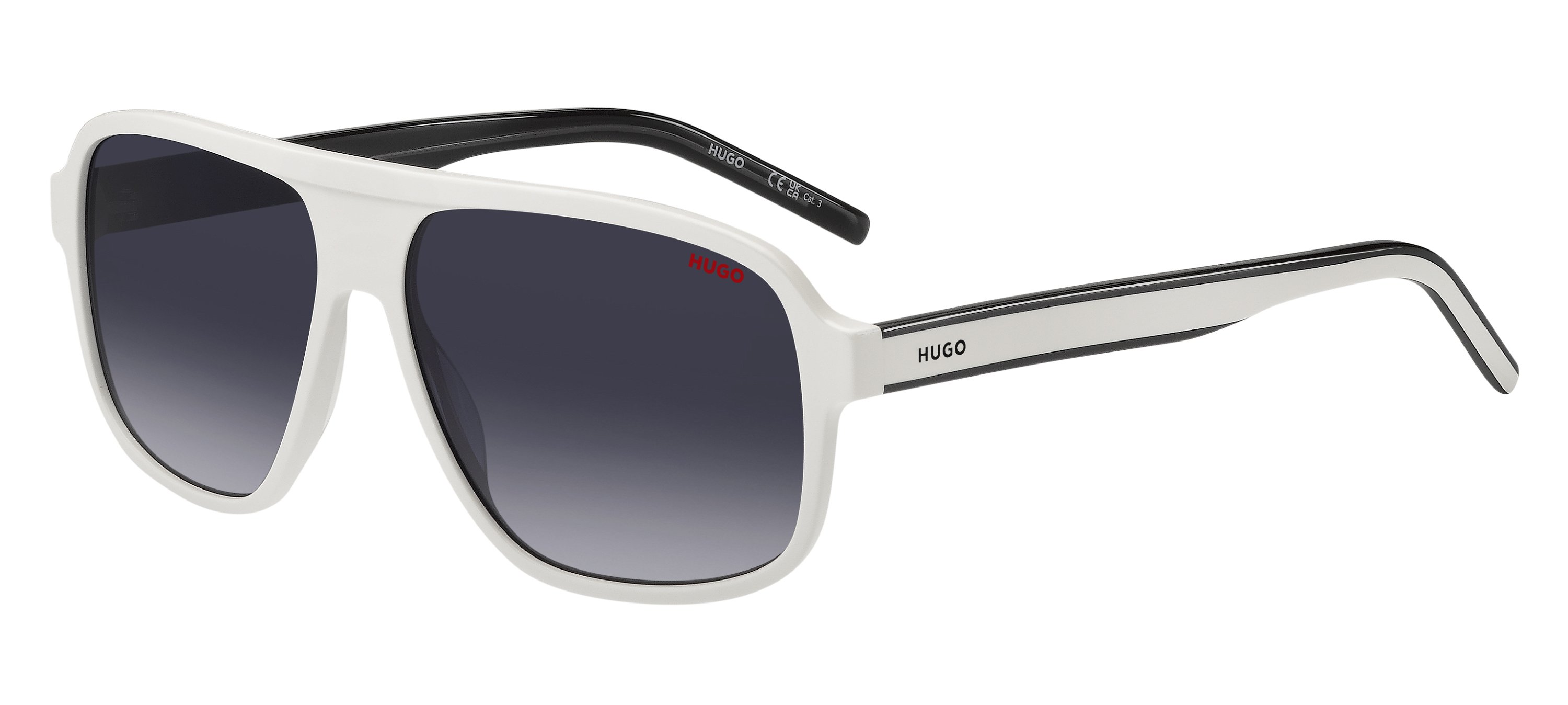 Das Bild zeigt die Sonnenbrille HG1296/S HYM von der Marke Hugo in weiß/schwarz.