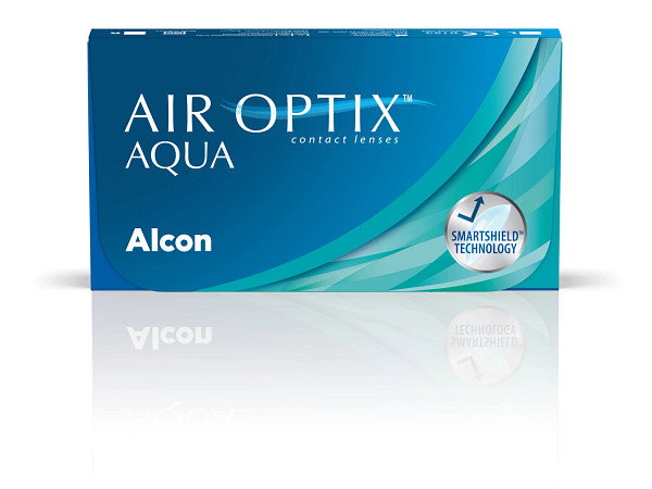 Das Bild zeigt die Verpackung der AirOptix AQUA Kontaktlinse.