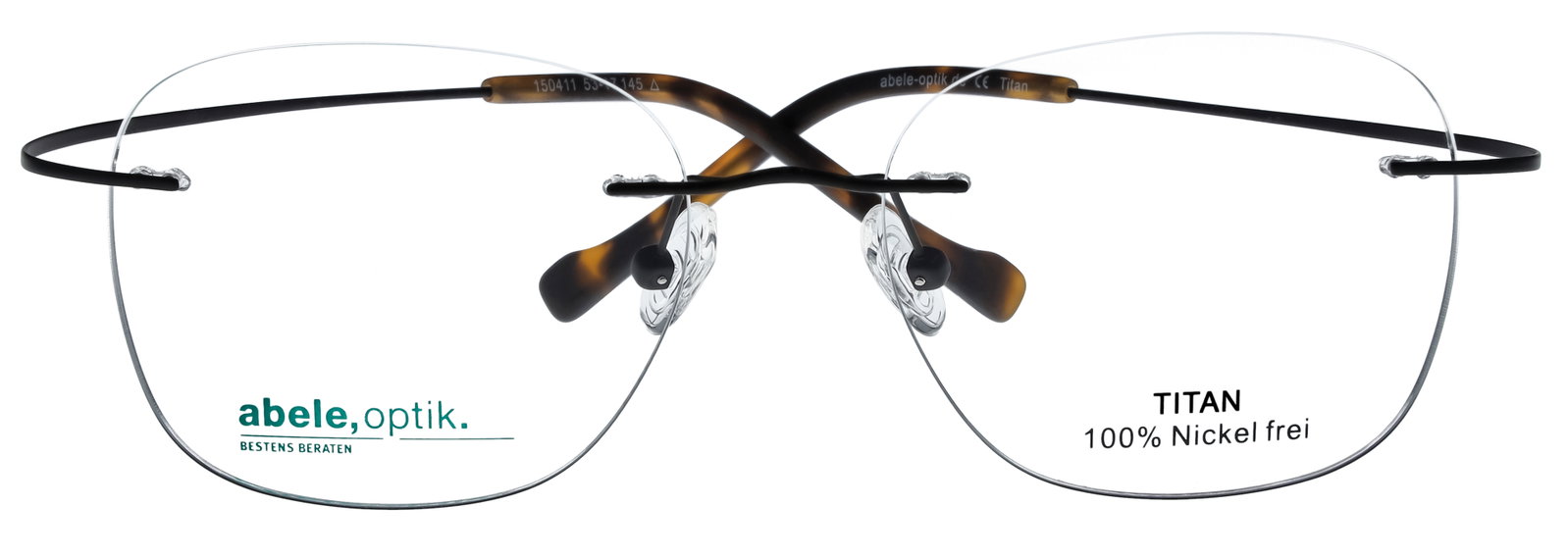 Das Bild zeigt die Titanbrille 150411 von der Marke Abele Optik in schwarz matt