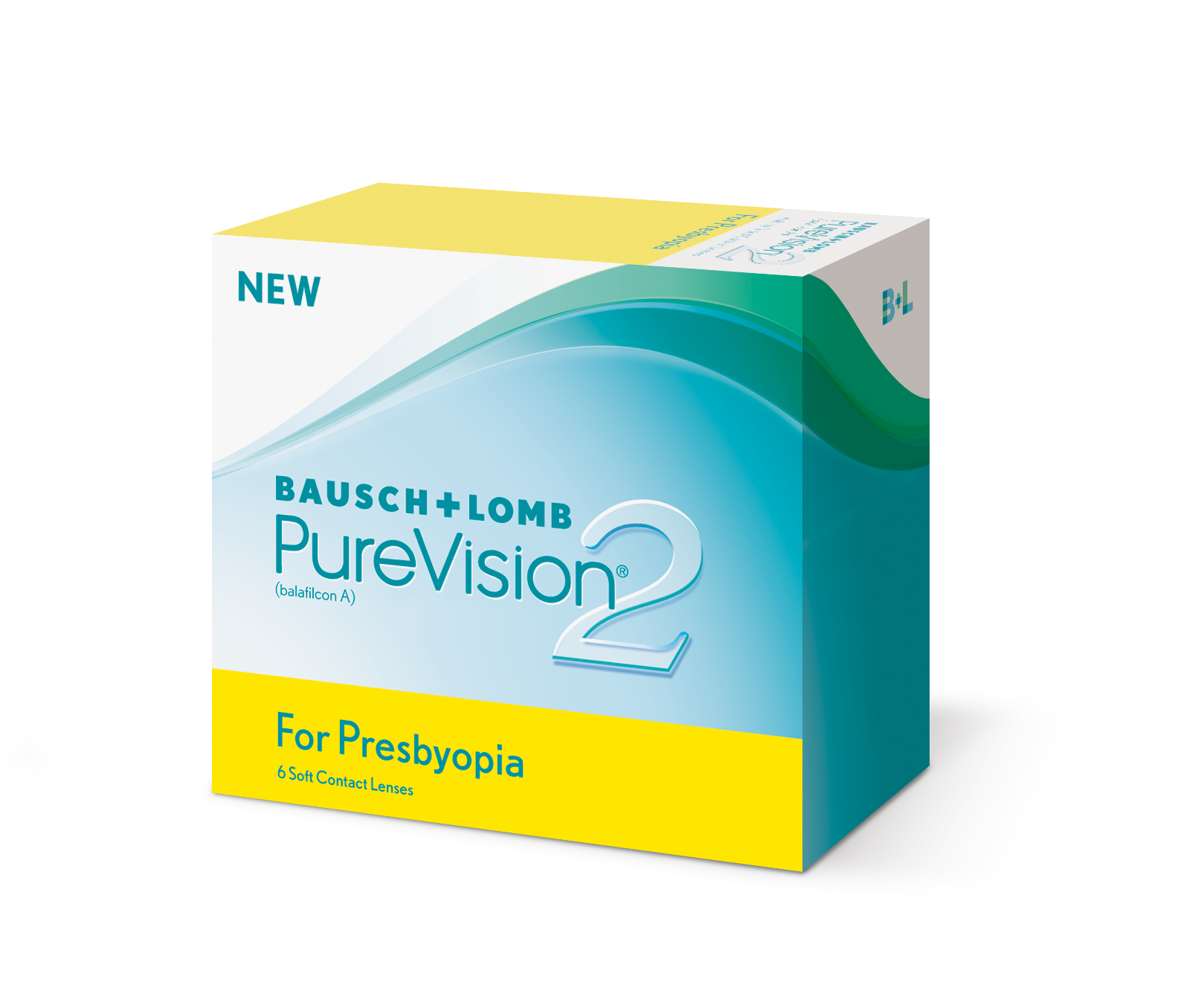 Das Bild zeigt die Verpackung der sphärischen Kontaktlinse Pure Vision 2 for Presbyopia .