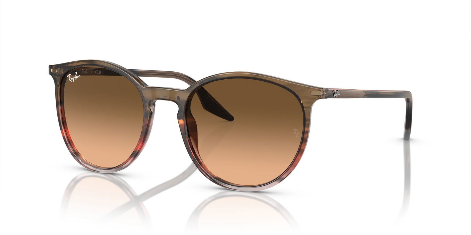 Das Bild zeigt die Sonnenbrille RB2204 13953B von der Marke Ray-Ban in Braun gestreift & Rot.