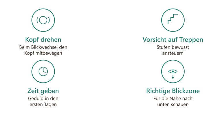 Zu sehen ist eine Infografik mit Tipps für das tragen einer Gleitsichtbrille
