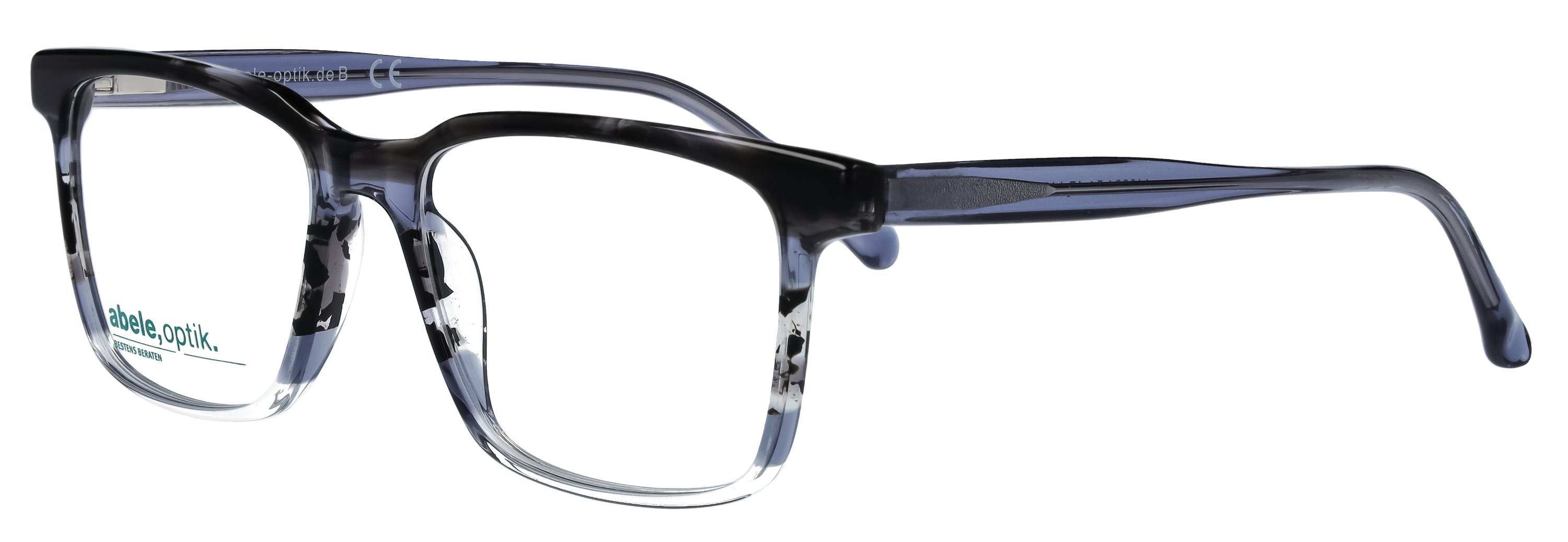 Das Bild zeigt die Korrektionsbrille 148931 von der Marke Abele Optik in dunkelgrau/blau/weiß.