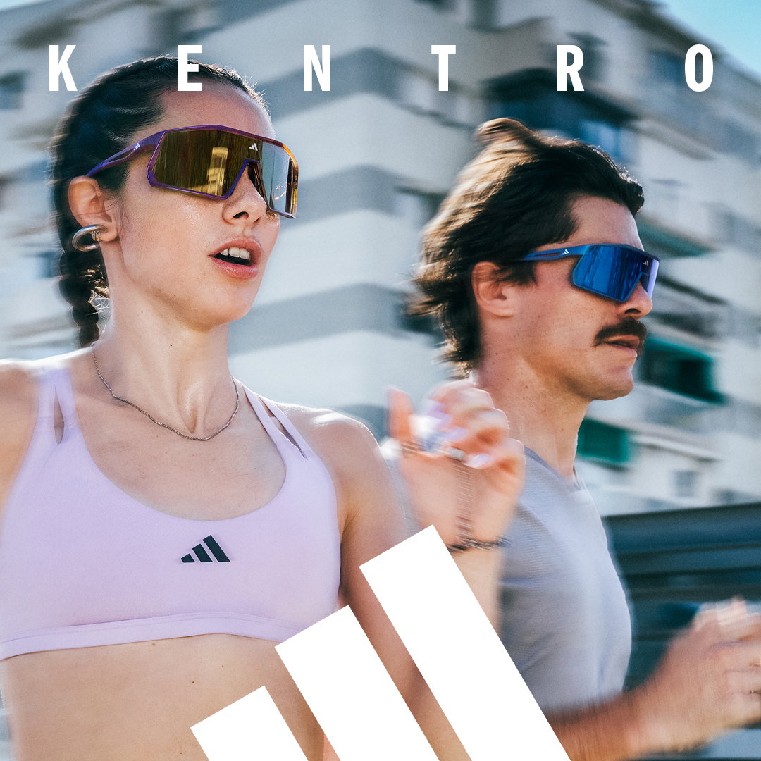 Zu sehen sidn eien Frau und ein Mann beim Joggen. Beide tragen eine Kentro Sonnenbrille von Adidas Sport.