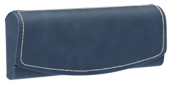 Das Bild zeigt das geschlossene Brillenetui Cello in blau von der Seite.