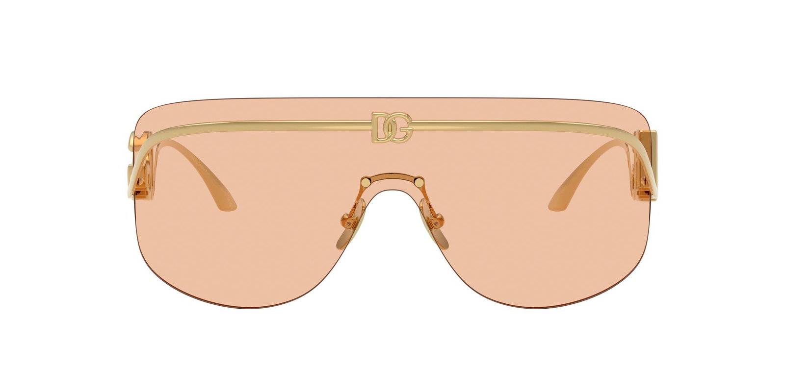 Das Bild zeigt eine Frontalansicht der Dolce&Gabbana Sonnenbrille 2320 in Gold mit brauner Scheibe.