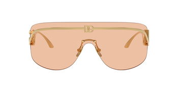 Das Bild zeigt eine Frontalansicht der Dolce&Gabbana Sonnenbrille 2320 in Gold mit brauner Scheibe.