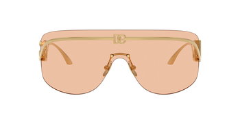 Das Bild zeigt eine Frontalansicht der Dolce&Gabbana Sonnenbrille 2320 in Gold mit brauner Scheibe.