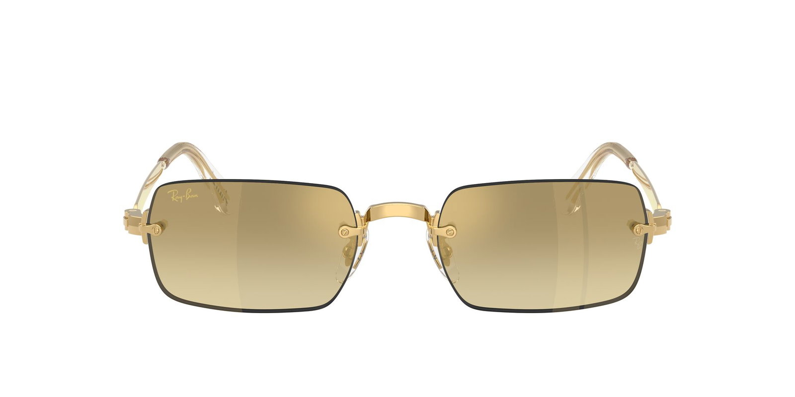 Das Bild zeigt die Ray Ban Sonnenbrille RB3928 in Gold mit dunkelbraun verspiegelten Gläsern von vorne.