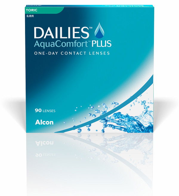 Das Bild zeigt die Verpackung der Dailies Aqua Comfort Plus Toric Kontaktlinse.