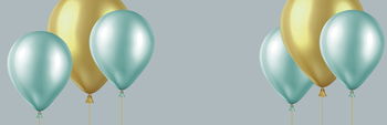 Zu sehen ist ein Banner mit goldenen und hellgrünen Ballons.