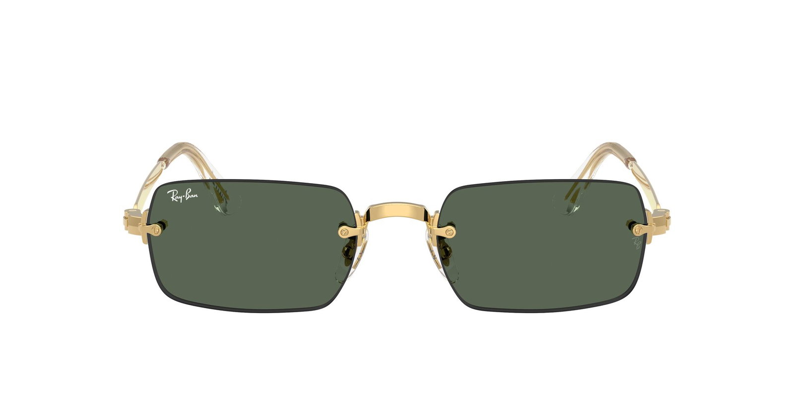 Das Bild zeigt die Ray Ban Sonnenbrille RB3928 in Gold mit dunkelgrünen Gläsern von vorne.
