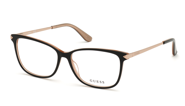  Das Bild zeigt die Korrektionsbrille GU2754 001 von der Marke Guess in schwarz/Bügel:gold.