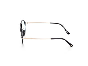 Das Bild zeigt die Korrektionsbrille FT5981 002 von der Marke Tom Ford in Mattschwarz/Roßégold.