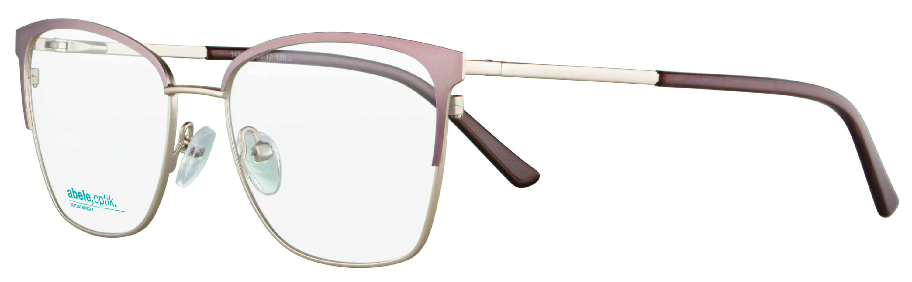 Das Bild zeigt die Korrektionsbrille 143461 von Abele Optik in rosa, gold.