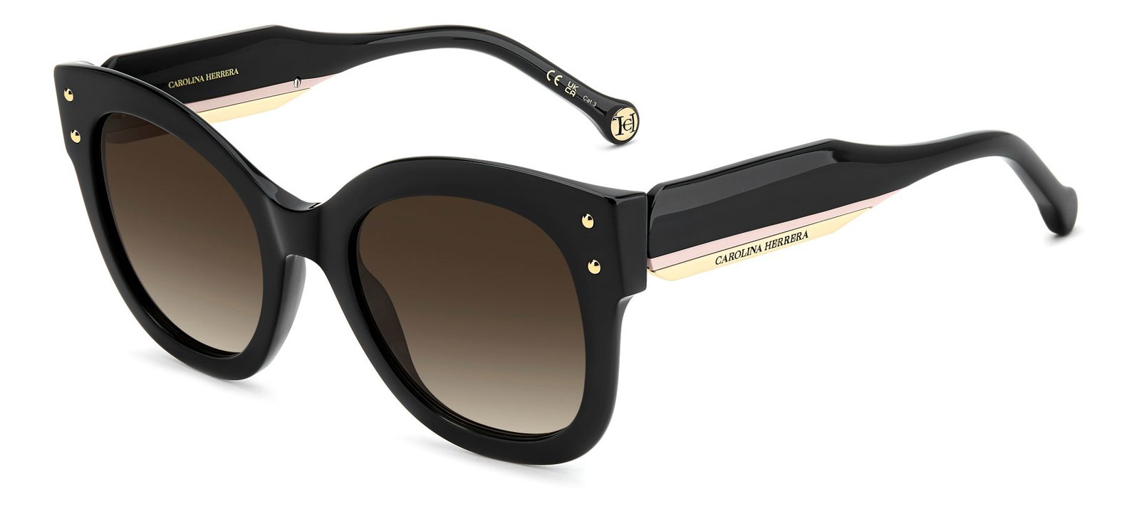 zu sehen ist die Sonnenbrille 2097 von Carolina Herrera in der Farbe Schwarz.