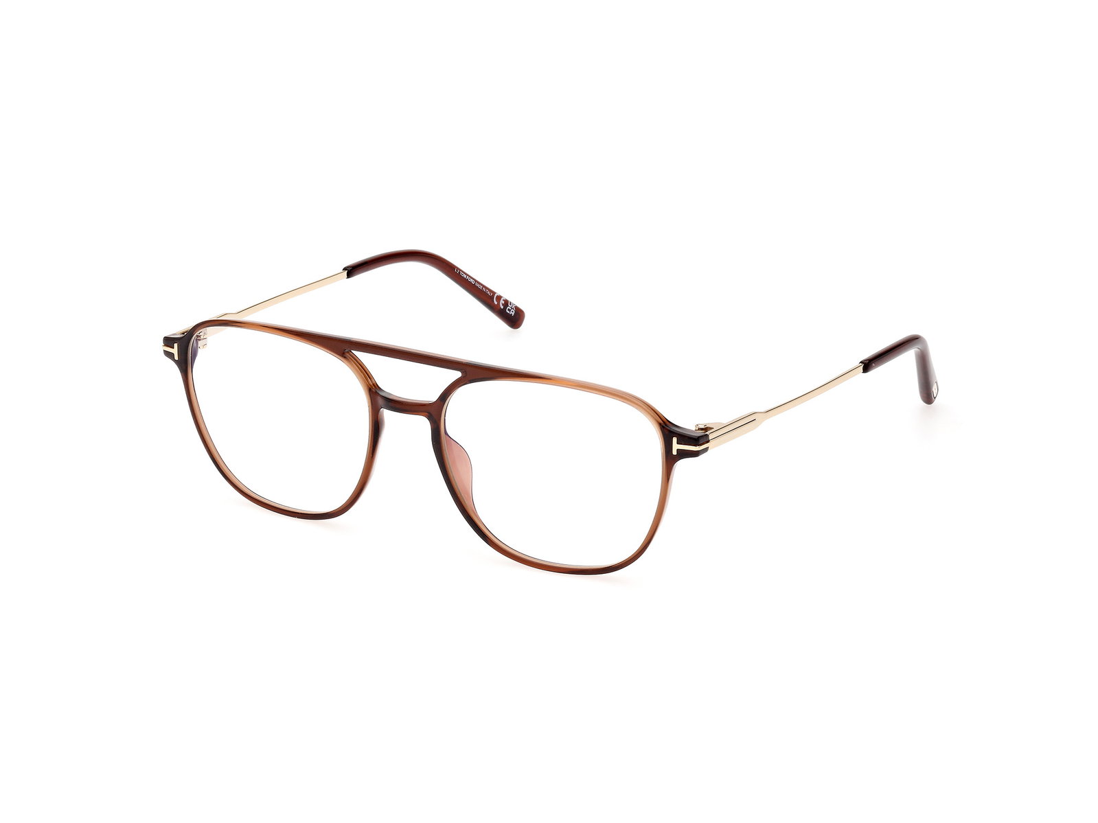Das Bild zeigt die Korrektionsbrille FT5874-B 048 von der Marke Tom Ford in dunkelbraun/gold.