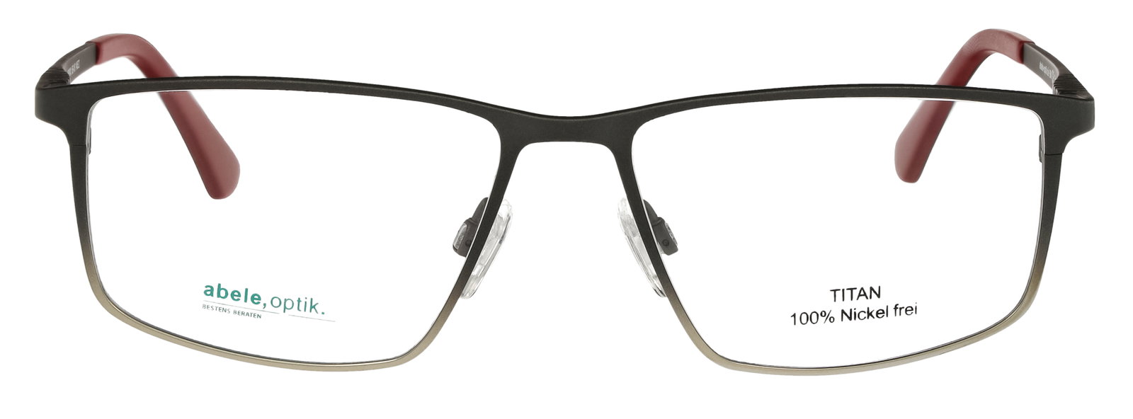 Das Bild zeigt die Korrektionsbrille 151031 von Abele Optik in Schwarz mit roten Akzenten.