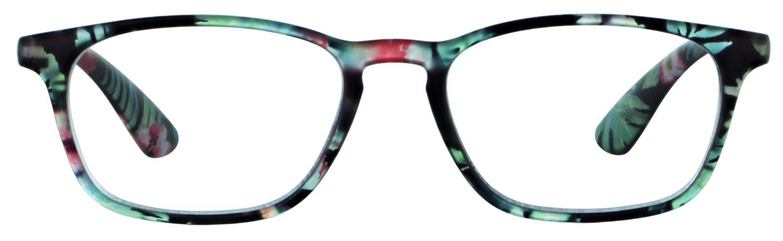 Das Bild zeigt die Fertiglesebrille 04901 von der Marke Abele Optik in Hawaiiblumen-Print.
