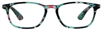 Das Bild zeigt die Fertiglesebrille 04901 von der Marke Abele Optik in Hawaiiblumen-Print.